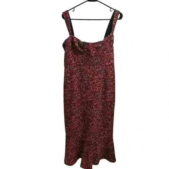 Hutch Red Floral Sweetheart Midi Dress Size Large - Picture 2 of 5